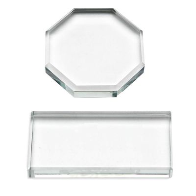 2Pcs Professional Eyelash Extension Adhesive Glue Pallet Crystal Glass Eye Lash Base Pad Tray Stand Holder for Fake Eyelashes Extension Makeup Cosmetic Nail Palette Tool, Octagon and Rectangle