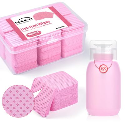 NXJ INFILILA 1080PCS Lint Free Nail Wipes Kit, Pink Gel Nail Polish Remover Set With 1PCS Acetone Pump Dispenser Bottle 200ml(6.8oz) for Professional Soak Off Gel Nail Polish Nail Remover