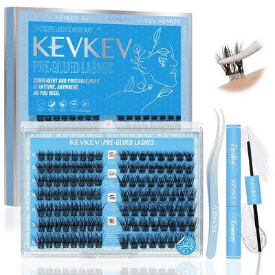 KevKev Self Adhesive Eyelashes Kit 112 Pcs Press On Lashes Pre Bonded Lash Clusters No Glue Needed Cluster Lashes 2 Styles 10-18mm Mixed with Lash Tweezers Fixative and Remover (Misty &amp; Blizzard)