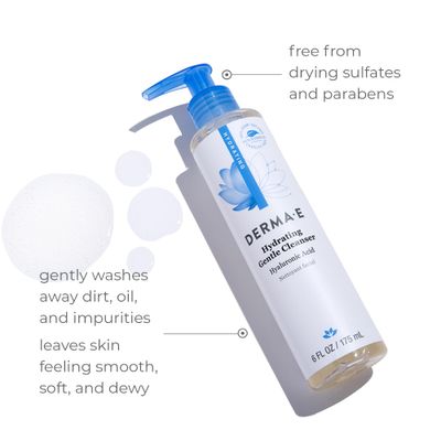 Derma E Hydrating Gentle Cleanser with Hyaluronic Acid - Moisturizing Facial Cleanser Tones, Moisturizes & Improves Skin Texture - Gently Exfoliating Face Wash, 6 fl oz