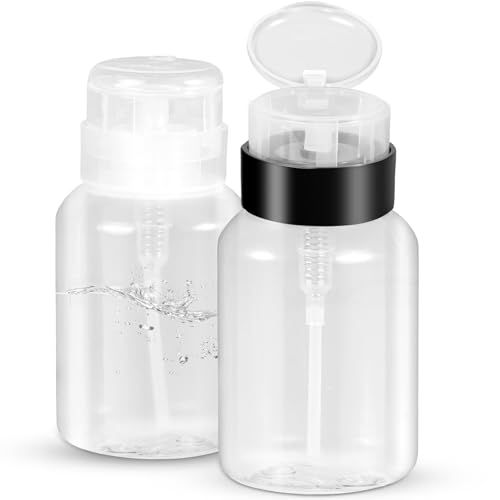 Nail Polish Remover Pump, YAMYONE 2 Pack Acetone Pump Dispenser, Alcohol Dispenser Push Down Empty Lockable Pump Dispenser Bottle for Nail Polish and Makeup Remover, 200ml(6.8oz)