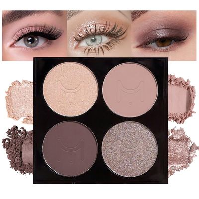 Eyeshadow Quads, Blendable Matte,4 Champagne Rose Pink Dark Brown Bronze Gold Eyeshadow, Metallic and Shimmer Finishes, Velvety Pigmented Creamy Formula, Quad Eye Shadow Palette A Built-In Mirror