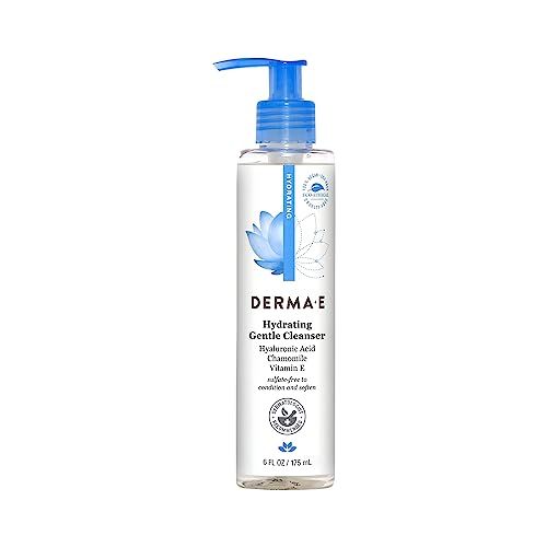 Derma E Hydrating Gentle Cleanser with Hyaluronic Acid - Moisturizing Facial Cleanser Tones, Moisturizes &amp; Improves Skin Texture - Gently Exfoliating Face Wash, 6 fl oz