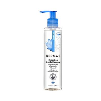 Derma E Hydrating Gentle Cleanser with Hyaluronic Acid - Moisturizing Facial Cleanser Tones, Moisturizes &amp; Improves Skin Texture - Gently Exfoliating Face Wash, 6 fl oz
