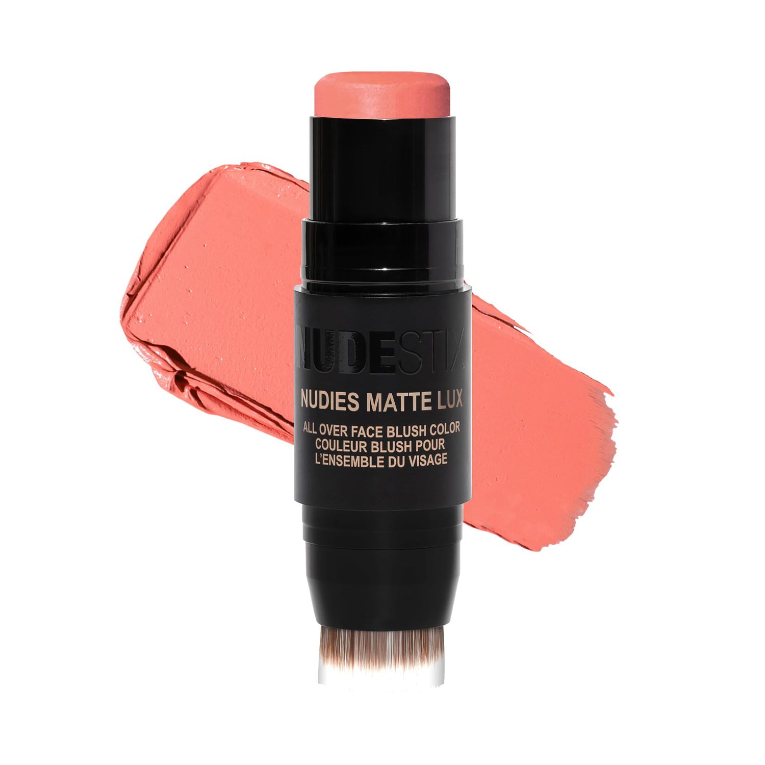 Nudestix Nudies Matte Lux Cream Blush 3-in-1 All Over Face Colour For Cheeks Eyes and Lips wBlending Blush (Pretty Peachy)