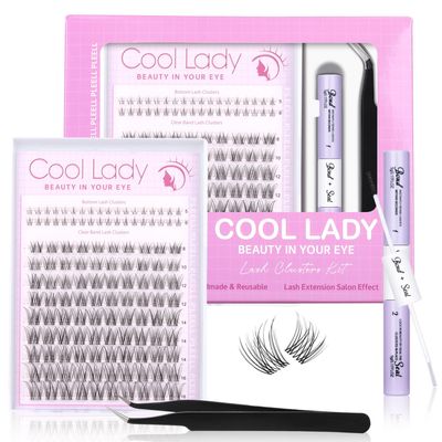 Pleell Wispy Lash Clusters Kit 8-16mm Individual Lashes Clusters with 5-6mm Bottom Eyelash Clusters Kit Natural Lash Extension Kit D Curl Clear Band DIY Cluster Eyelash Extensions Kit