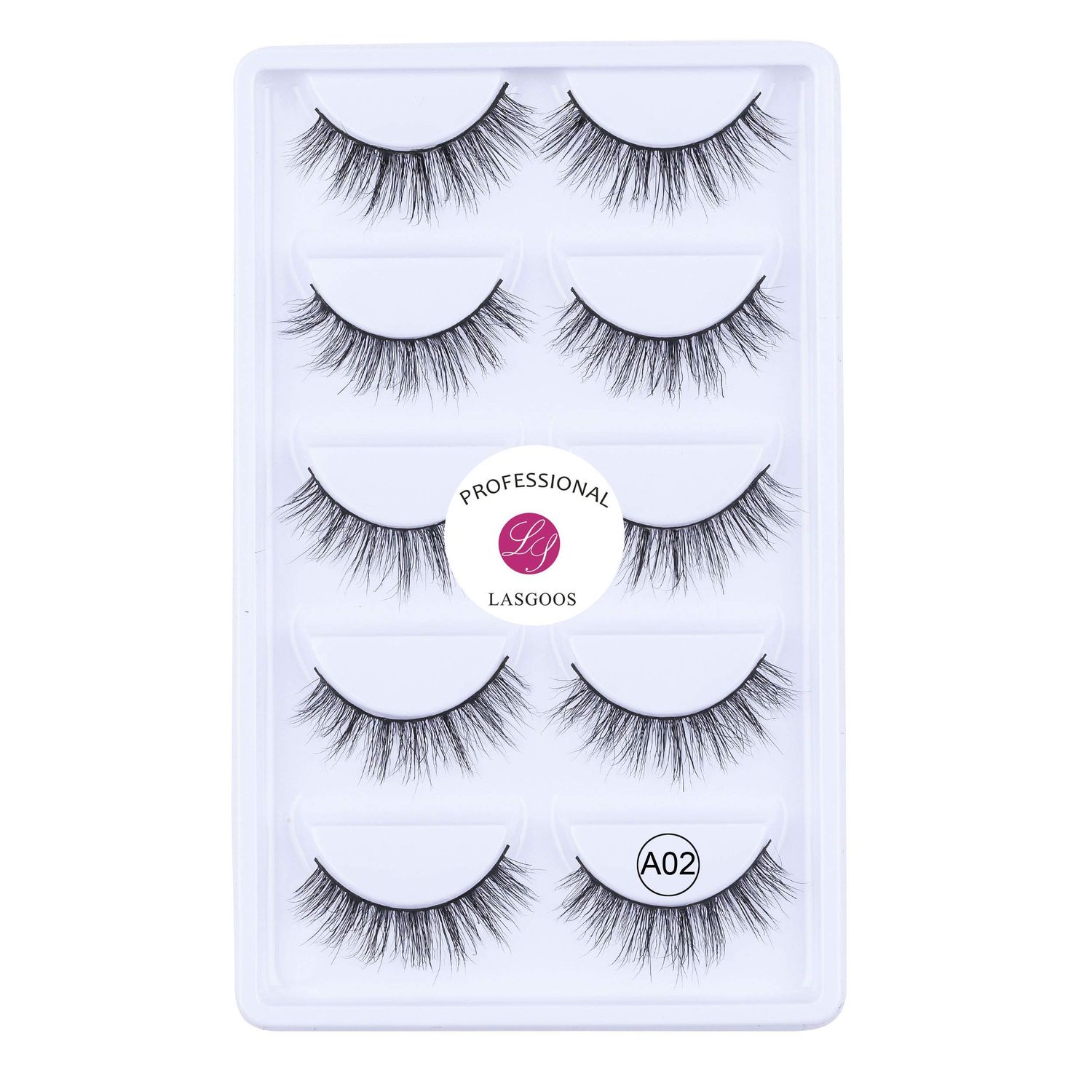 100% Siberian Mink Fur 3D False Eyelash LASGOOS Degisn Luxurious Natural Messy Wedding Party Fake Eyelashes 5 PairsBox (A02)