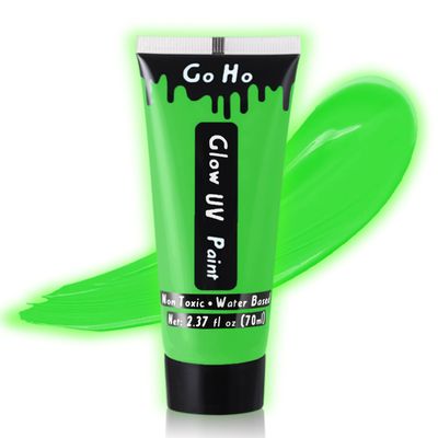 Go Ho Neon Green Body Paint Washable(2.37oz,70ml),under UV Blacklight Neon Face Paint,Water Based Neon Fluorescent Green Face Paint for Adults Children SFX Cosplay Costumes Festivals Halloween Makeup