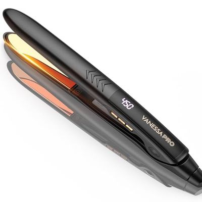 VANESSA PRO Flat Iron Hair Straightener, 100% Pure Titanium Flat Iron for One Pass to Achieve a Sleek Look, Curls Beautifully &amp; Straightens Well - 1 inch