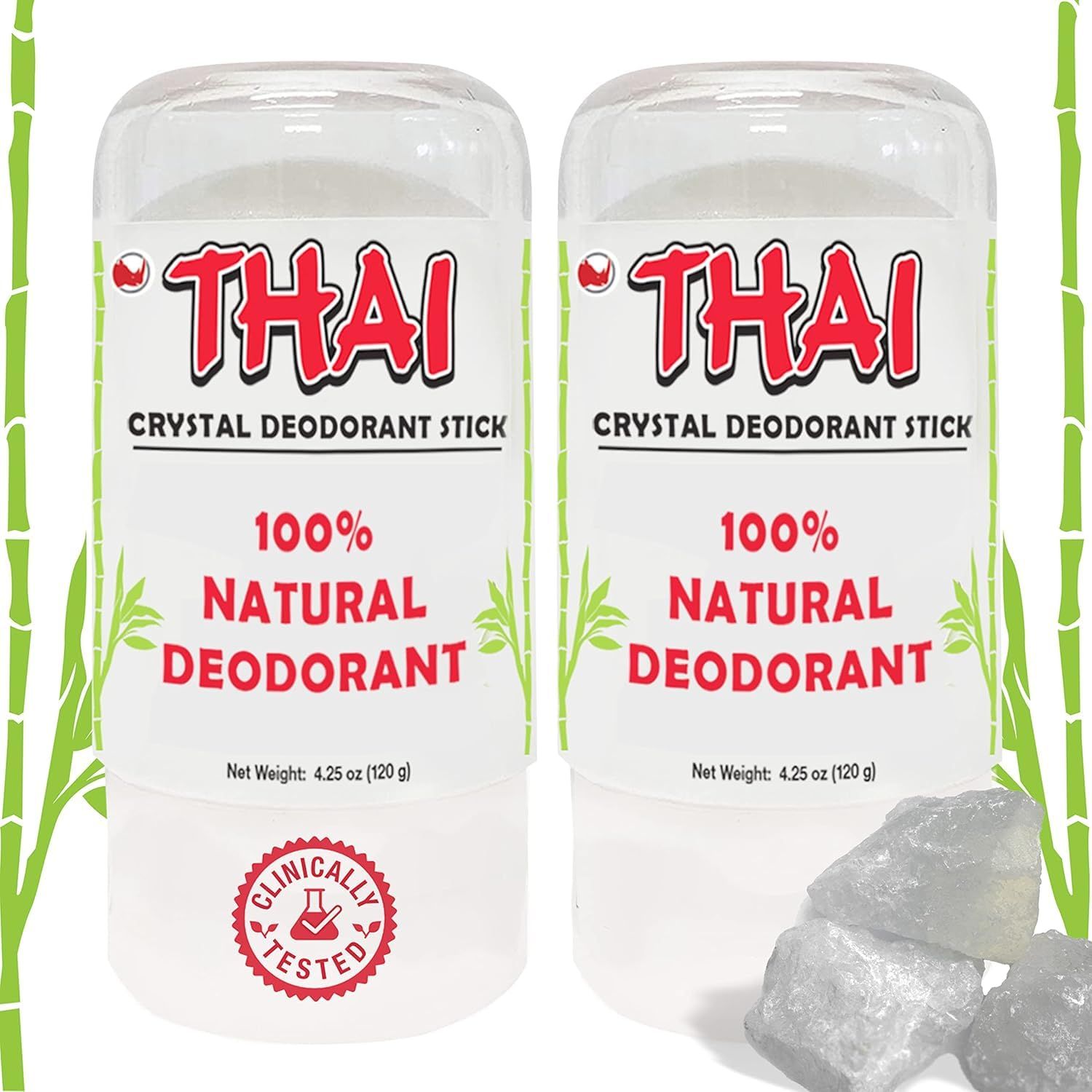 2-PACK Thai Crystal Deodorant Salt Stone - Clinically Tested, Dermatologist Approved - Natural Unscented for Women Men &amp; Teens
