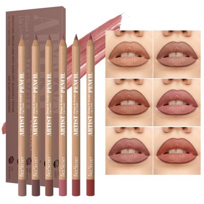 Beauty Glazed 6pcs Nude Brown Lip Liner Makeup Set - Waterproof &amp; Smudge-Proof Matte Pencil, Long-Lasting &amp; Durable, Smooth &amp; Easy Glide, Non-Smudge, Contouring, Filling &amp; Layering (NUDE-PINK Set)
