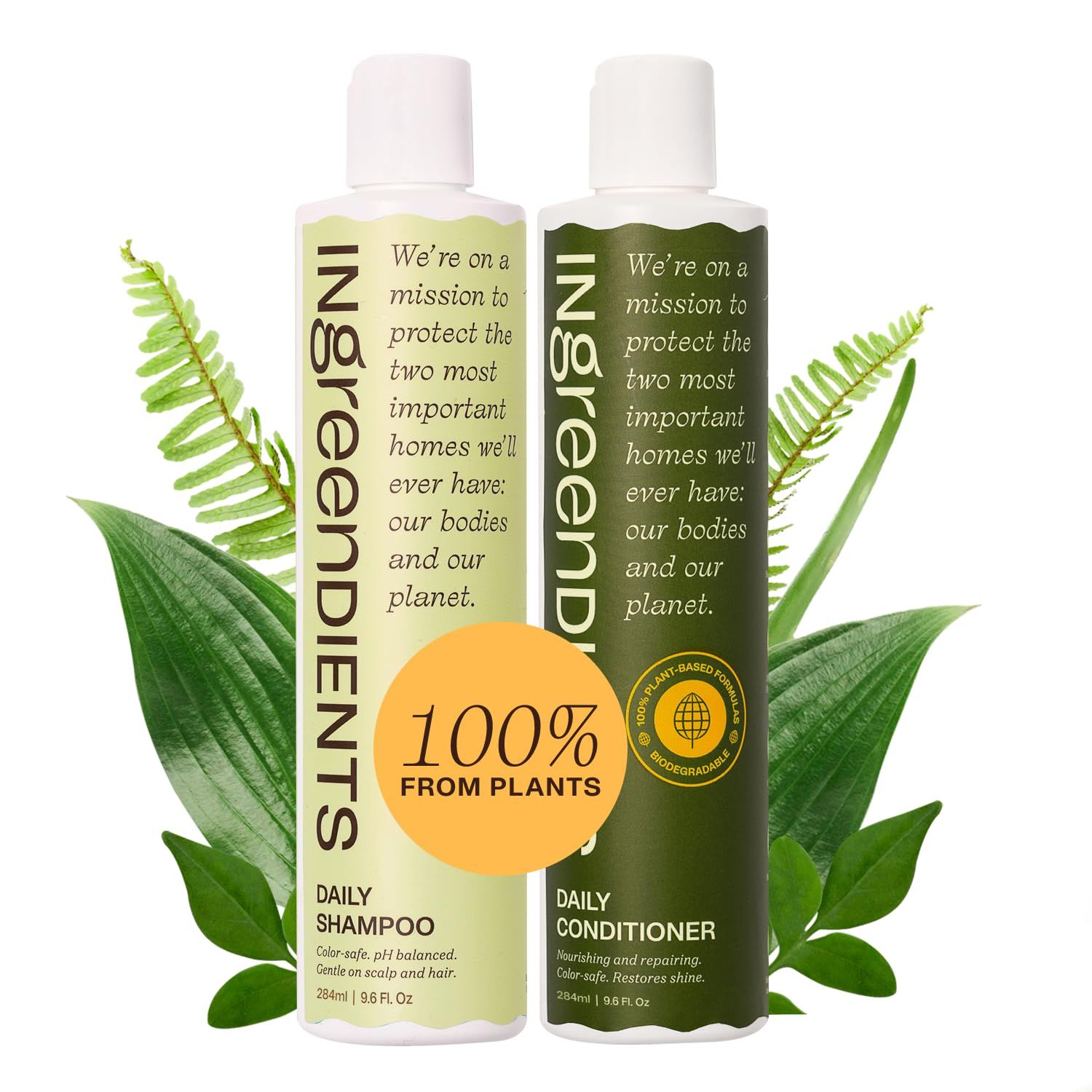 Ingreendients Non Toxic Vegan Shampoo and Conditioner with Organic Ingredients, Apple Cider Vinegar, Tea Tree Oil - Color Safe, Paraben &amp; Gluten Free, Silicone &amp; Sulfate Free, pH Balanced