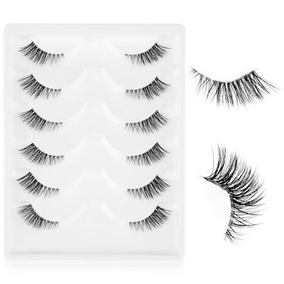Gjinxi Half False Eyelashes with Clear Band, 6 Pairs 9 MM Natural Half Lashes Short Wispy Clear Band Lashes 3D Lash Short Cat Eye Lash DIY Eyelashes Extension at Home for Most Eye Shapes