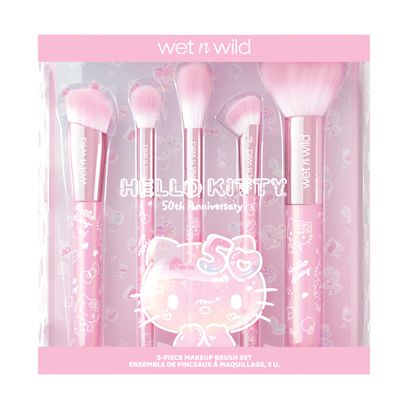 wet n wild Hello Kitty 5-Piece Makeup Brush Set, Buildable &amp; Blendable Multifunctional Seamless Application, Cruelty-Free &amp; Vegan Feathery Soft Bristles
