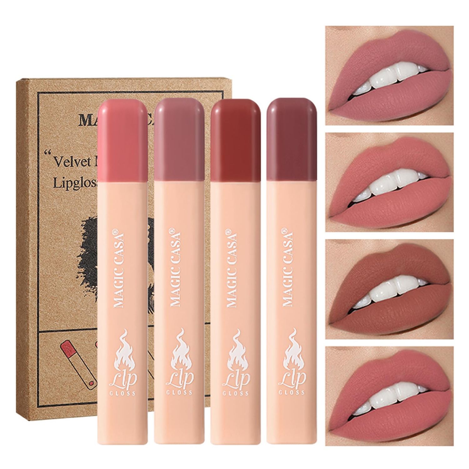 4 Colors Matte Lipstick Set, Mini Lipstick, Labiales Matte Velvet Lipstick, Long Lasting Lipstick, Creative Matchstick Shape Lipstick Set, Ideal Present for WomenGirls (A Set, Small)