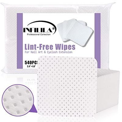 NXJ INFILILA Lint Free Nail Wipes, 540PCS Nail Supplies Nail Stuff Nail Polish Remover Wipes, Super Absorbent Dry Nail Prep Wipes Lash Extensions Glue Cleaning Wipes for Nail Art