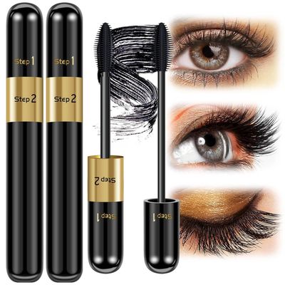 2PCS Mascara Makeup,Waterproof Mascara,Mascara Black Volume and Length Dual-effect 4D mascara 2-in-1 Slim Long Curl Thick and Non-smudge-proof Mascara, Thick Curl