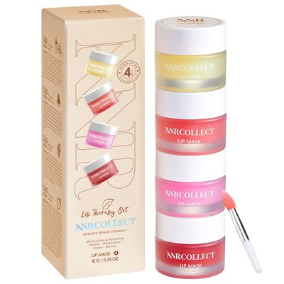 ANRCOLLECT Lip Mask &amp; Lip Moisturizer with 4 Lip Sleeping Mask-Overnight Intensive Treatment Revives &amp; Nourishes for All Day Hydration with Collagen &amp; Shea Butter, Gift Set for Dry Chapped Dark Lips