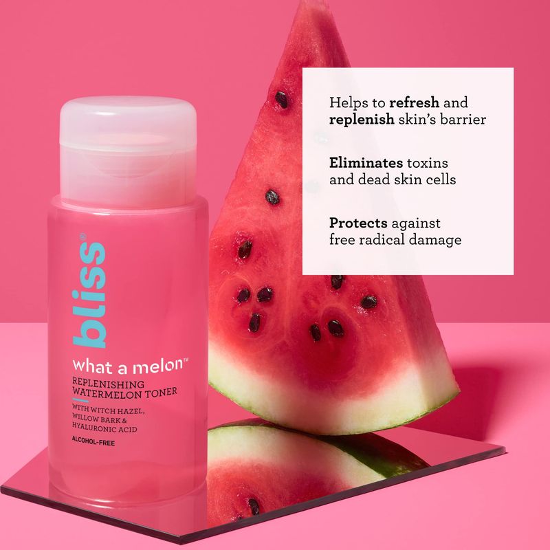 Bliss What a Melon Replenishing Watermelon Hyaluronic Acid Toner - 7 Fl Oz - Witch Hazel &amp; Willow Bark - Hydrates, Refreshes and Energizes Tired Skin - Clean - Vegan &amp; Cruelty-Free