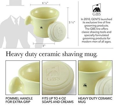 G.B.S Shaving Set for Gentlemen, Premium Men's Grooming, Men Wet Shaving Set, Ceramic Ivory Shaving Soap Bowl with Shaving Brush, Stand and Natural Soap