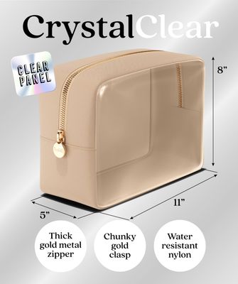 Embla Clear Cosmetic Bag Makeup Case, Clear Zipper Make Up Pouch and Toiletry Travel Tote, Cute Skincare Pouches for Women Girls, Preppy Purse Cosmetic Organizer, Large Makeup Bags, Sand