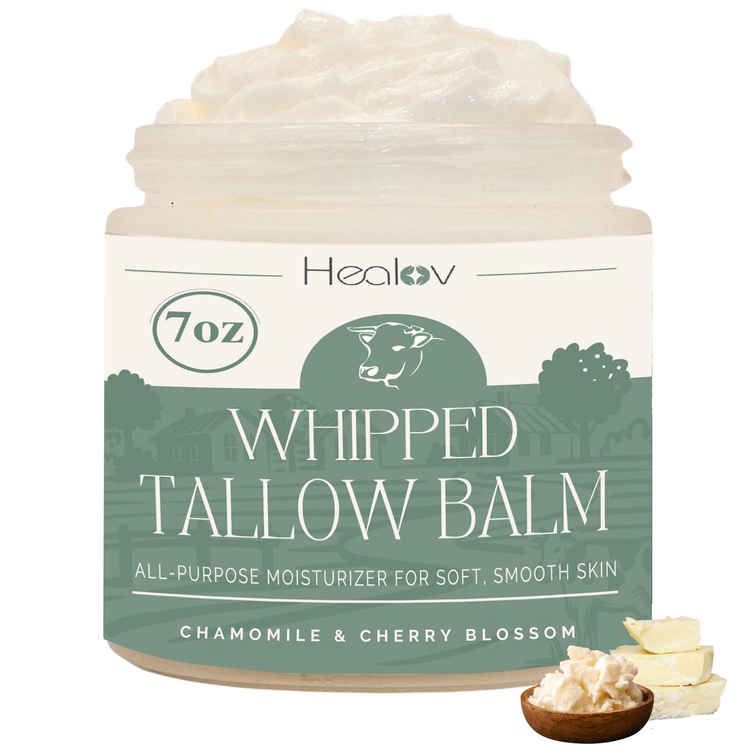 Beef Tallow Balm - All Natural Grass Fed Whipped Tallow All Purpose Balm - Moisturizing, Hydrating Face and Body Lotion for Eczema, Cracked, Dry, Itchy, Irritated Skin - Tallow Body Butter Skincare