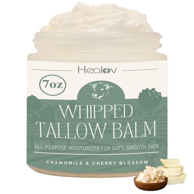 Beef Tallow Balm - All Natural Grass Fed Whipped Tallow All Purpose Balm - Moisturizing, Hydrating Face and Body Lotion for Eczema, Cracked, Dry, Itchy, Irritated Skin - Tallow Body Butter Skincare