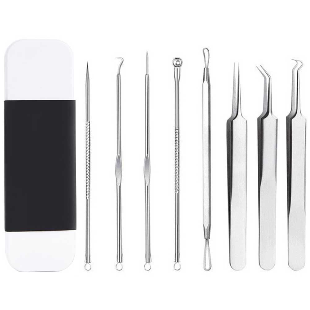 8 Pcs Stainless Steel Blackhead Remover Pimple Extractor Tool Kit with Metal Case for Pimples, Blackheads, Zit Removing for Face Nose