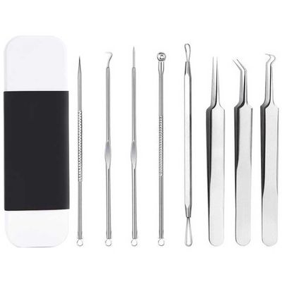 8 Pcs Stainless Steel Blackhead Remover Pimple Extractor Tool Kit with Metal Case for Pimples, Blackheads, Zit Removing for Face Nose