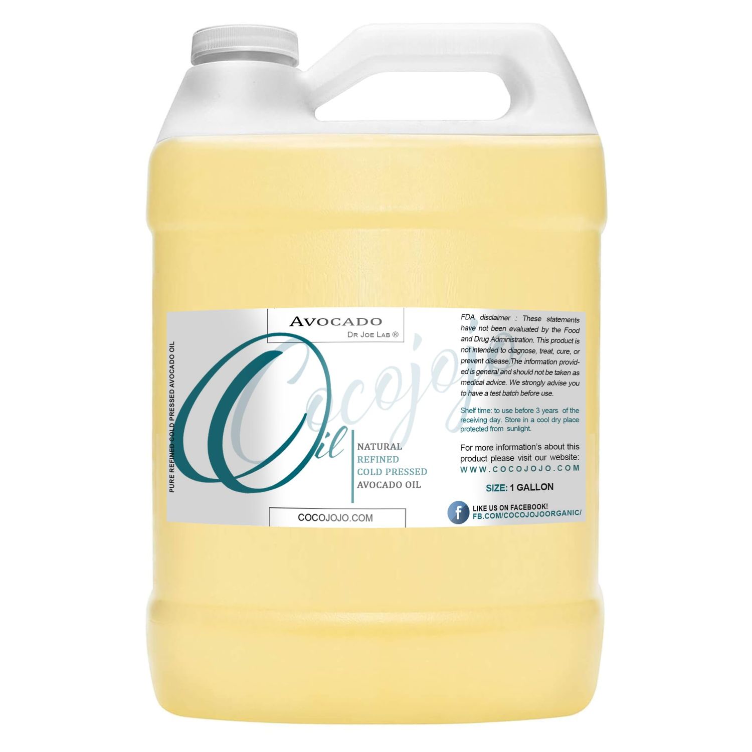 Dr Joe Lab Avocado Oil - Pure, Refined, Cold Pressed, Unscented, Non-GMO, Filtered, Carrier Gallon Oil - 128 oz - for Skin, Hair, Nails, Body, Beard, Cosmetic Formulation