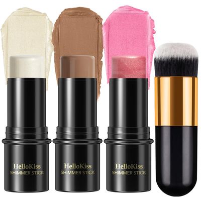 3 Pcs Face Contour Stick Kit, Matte Finish Face Stick Trio with Bronzer Blush Highlighter and Brush, Long Lasting Waterproof Cream Beauty Wand Makeup Set for Sculpt Glowing Face Look (#2, 10, 11)