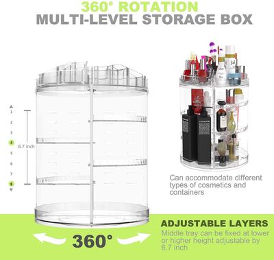 Boxalls Makeup Organizer Rotating,8-Layer Large Capacity Cosmetics Organizer,360 Adjustable Spinning Makeup Stand, Skincare Clear Makeup Carousel for Vanity Countertop -Plus Size
