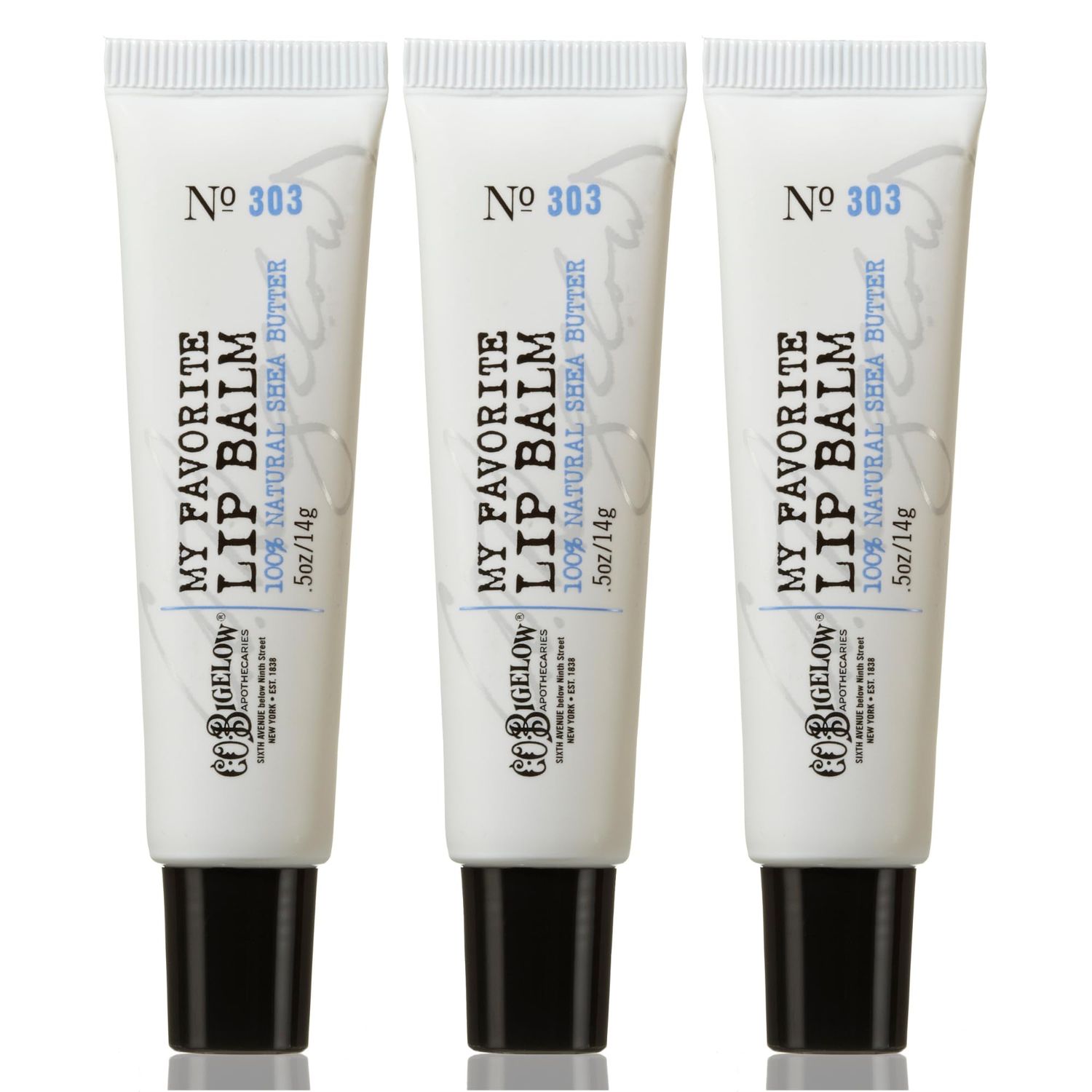 C.O. Bigelow My Favorite Lip Balm Trio, Lip Tubes for Dry Lips, Moisturizing with Shea Butter, Bulk Balm 3 Pack, 0.5 oz Each
