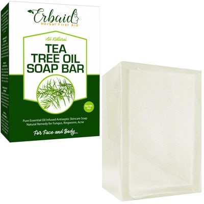 Erbaid Tea Tree Oil Soap Bar for Face &amp; Body, 4oz -All Natural Remedy Skin Cleanser - Pure Essential Oil Infused Skincare Cleansing Soap for Dirt &amp; Acne - Tea Tree Face &amp; Body Wash Made in USA