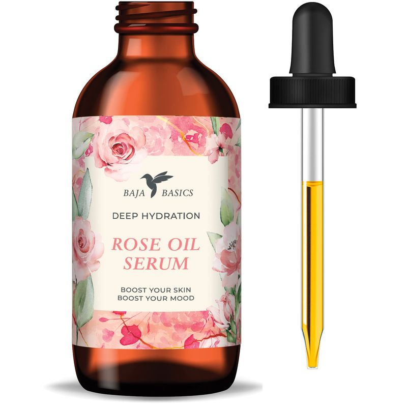 Baja Basics Rose Oil for Face, Rose Essential Oil, Face Serum and Rose Oil for Skin, Hair and Nails, Unrefined Moisturizer, Hydrating Skincare Product 1 oz