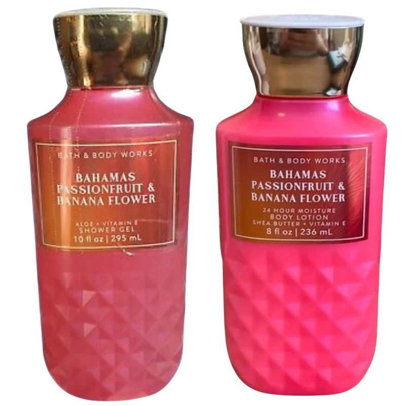Bath and Body Works Gift Set of 10 oz Shower Gel and 8 oz Lotion (Bahamas Passionfruit &amp; Banana Flower)