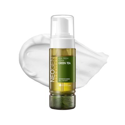 DERMALOGY by NEOGENLAB NEOGEN Real Fresh Foam Cleanser, Green Tea 5.6 Fl Oz (160g) - Soothing &amp; Hydrating Gentle Cleansing Foam with Real Green Tea, Clean Beauty - Korean Skin Care