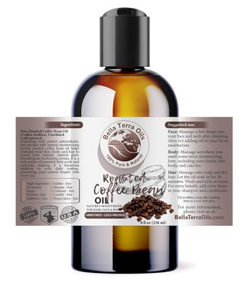 Bella Terra Oils - Roasted Coffee Bean Oil 8 oz - A Pure Extract of Coffee Bean Oil from Roasted Coffee Seeds, Enriched with Fatty Acids, An Elixir for Skin