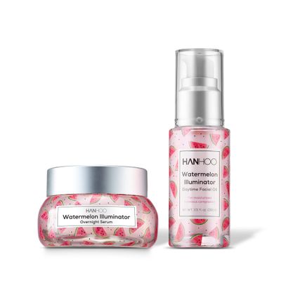 Hanhoo - Watermelon Illuminator Set | Daytime Facial Oil and Overnight Serum - Skincare for a Glowing Complexion - For All Skin Types (1 of Each)