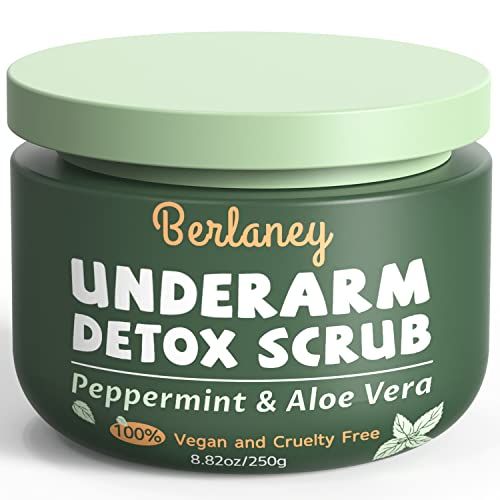 Armpit Detox Scrub 8.8 oz with Peppermint, Aloe Vera and Walnut Shell Powder, Underarm Scrub Helps on Removing Odor, Deep Cleanse &amp; Exfoliating, also for Legs, Knee, Feet, Hands Whole Body