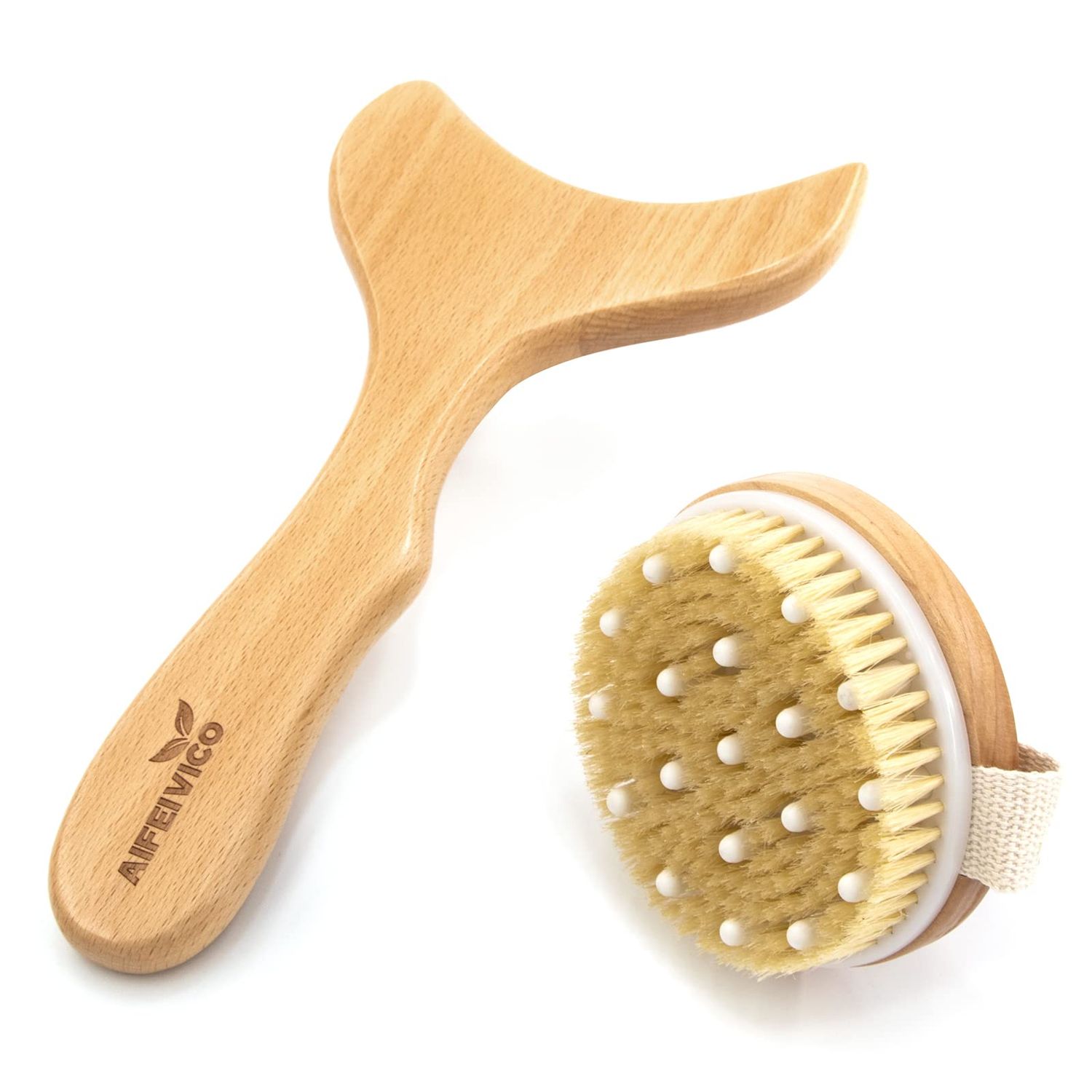AIFEIVICO Lymphatic Drainage Paddle &amp; Dry Brushing Body Brush, Wood Body Gua Sha Tool with Dry Skin Brush, Lymphatic Massage Paddle for Anti Cellulite - Body Shaping Contouring Sculpting
