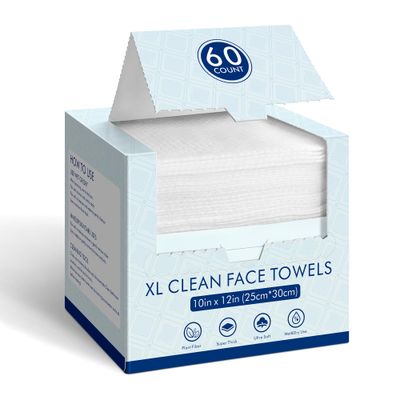 Dystara Face Towels, 10&quot;12&quot; Disposable Biodegradable Clean Facial Towels, Makeup Remover Dry Wipes, Soft &amp; Skin Friendly Face Towelettes for Cleansing, 60 Count, 1 Pack