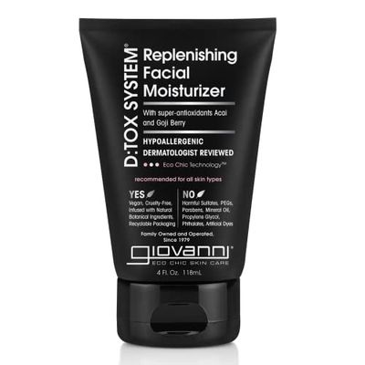 GIOVANNI D:tox System Replenishing Facial Moisturize - Face Moisturizer, Contains Super Antioxidants Acai &amp; Goji Berry, Helps to Prevent Dryness, Hydrating for Healthier, Dermatologist Tested - 4 oz