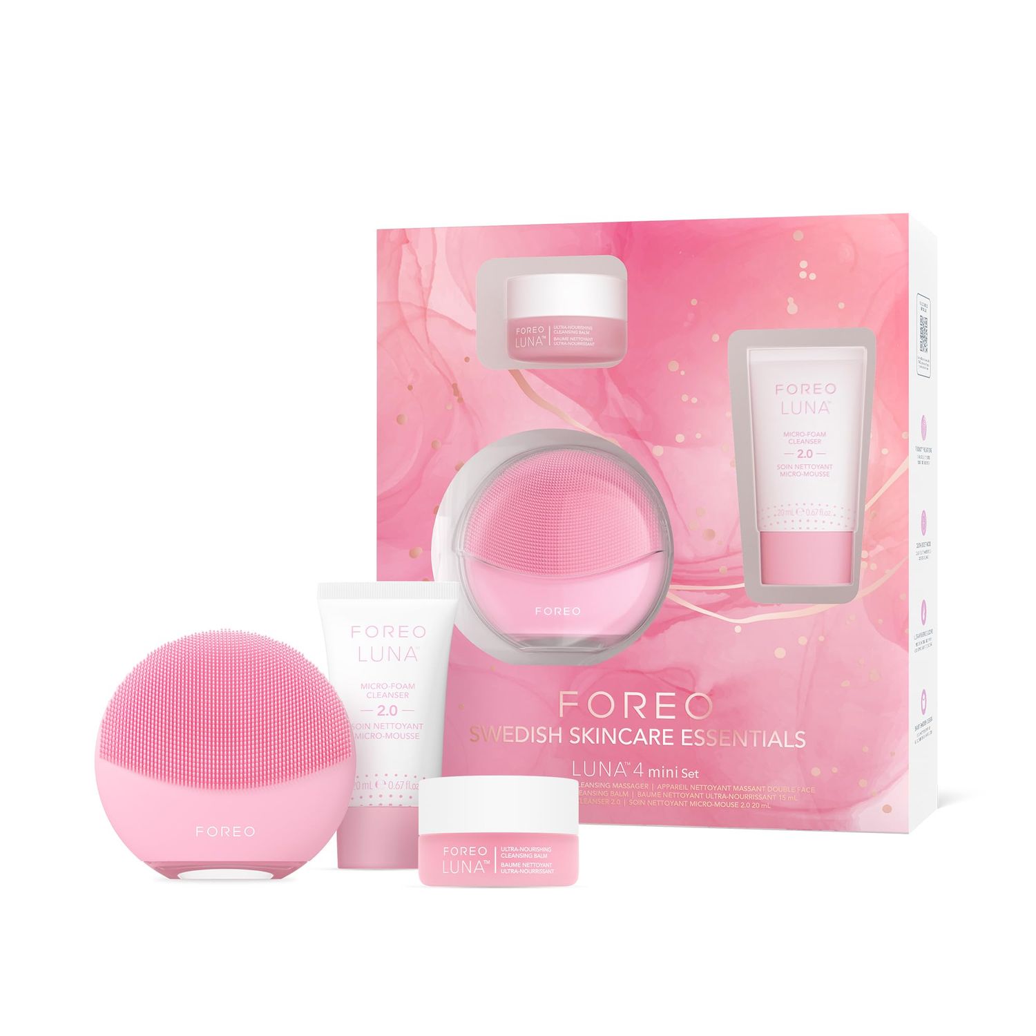 FOREO LUNA 4 mini Set Face Cleansing Brush &amp; Face Massager + Ultra-Nourishing Cleansing Balm, 0.5 fl oz + Micro-Foam Cleanser 2.0, 0.67 fl oz - Face Care - Facial Skin Care Products for All Skin Types