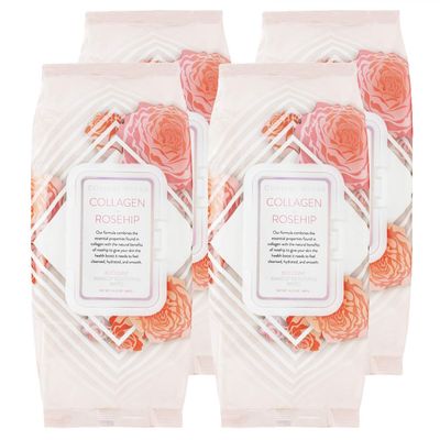 Clinical Works Makeup Remover Wipes Bulk Pack- Collagen and Rosehip Facial Cleansing Wipes, 4 Pack