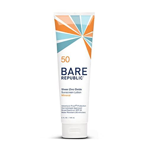 Bare Republic Sport Mineral Sunscreen SPF 50 Sunblock Body Lotion, Free of Chemical Actives, Vanilla Coco Scent, 5 Fl Oz