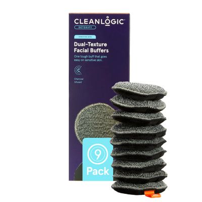 CleanLogic Bath &amp; Body Charcoal Infused Exfoliating Dual-Texture Facial Pads, Face Sponges for Cleansing &amp; Softening Sensitive Skin, MakeUp Remover Pads, 9 Count Value Pack