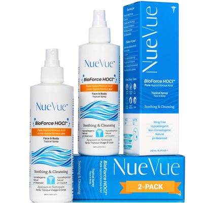 BioForce Pure Hypochlorous Acid Spray For Face &amp; body - Made in Canada, Gentle Skin Cleanser &amp; Toner, Face Care for Acne, Eczema, Piercing aftercare, pH Balanced, Alcohol-Free, NueVue (2-Pack x 8.2oz)