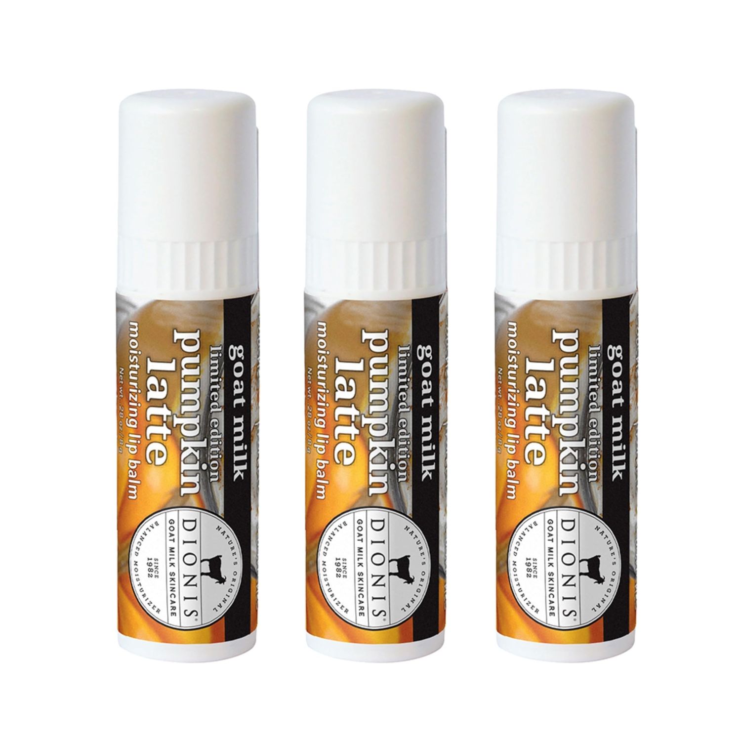 Dionis Goat Milk Skincare Pumpkin Latte Fall Lip Balm Gift Set - Beeswax, Shea Butter &amp; Coconut Oil Lip Care Products Made in The USA - Cruelty Free Lip Moisturizer for Chapped Lips, 0.28oz 3 Pack