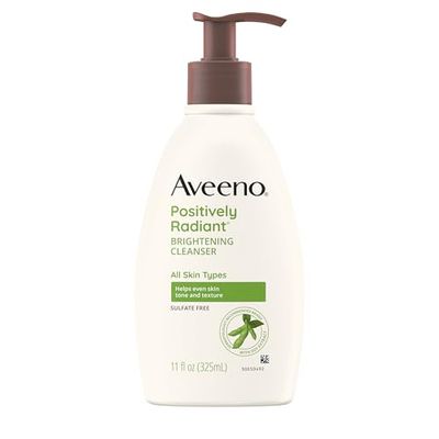 Aveeno Positively Radiant Brightening Facial Cleanser for Sensitive Skin, Targets Dull Skin, Moisture Rich Soy Extract, Non-Comedogenic, Oil- &amp; Soap-Free, Hypoallergenic, 11 Fl. Oz